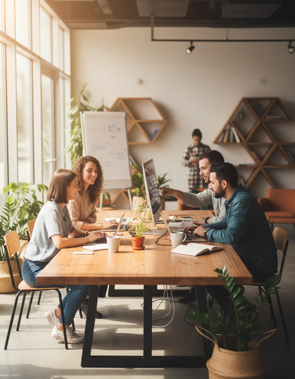 People working together in a shared workspace